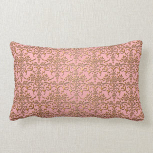 Coussin Rectangle Damassé rose et or délicat