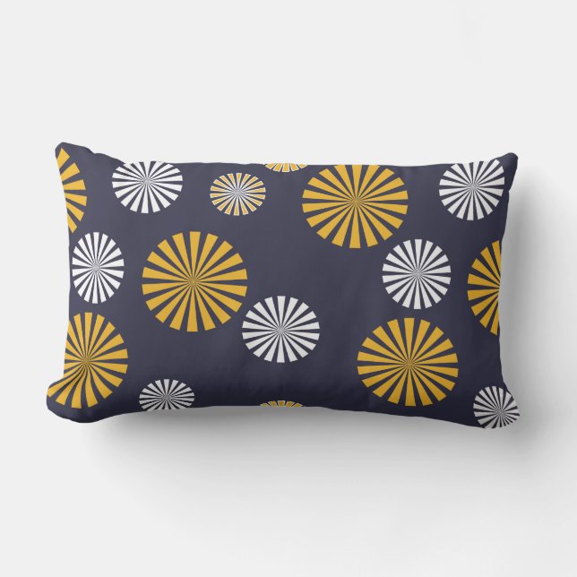 Coussin Rectangle Dandelions stylisés, bleu marine, jaune, blanc (Recto)