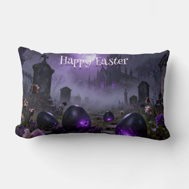 Coussin Rectangle Dark Gothic Easter Scene with Glowing Eggs (Recto)