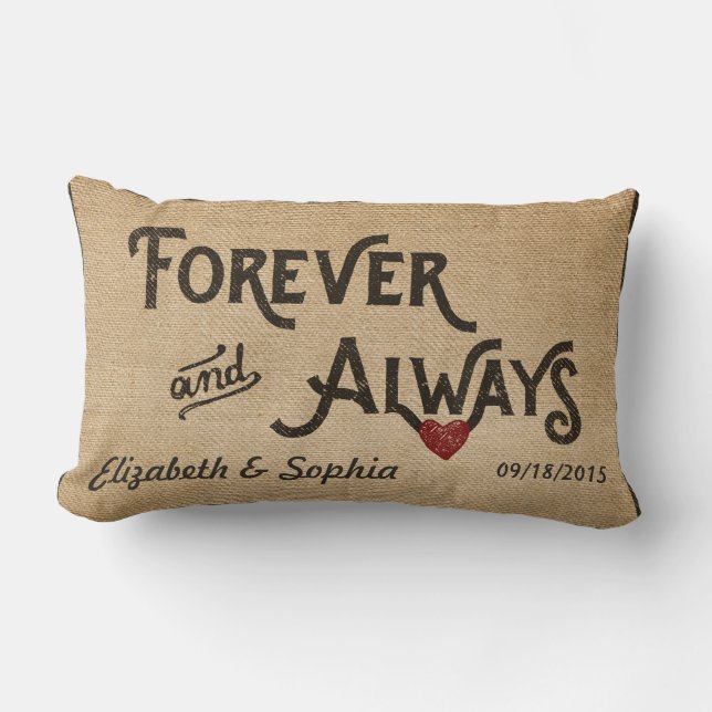 Coussin Rectangle De toile de jute coeur lesbien pour toujours (Recto)
