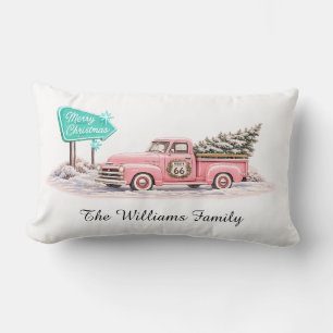Coussin Rectangle Décor de Noël familial avec camionnette rose