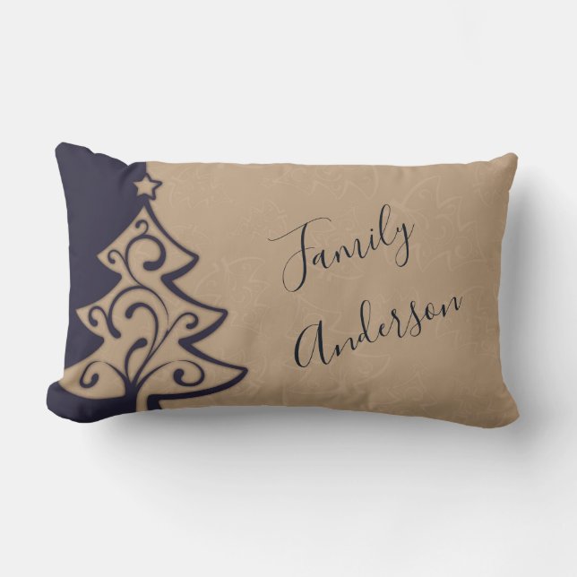 Coussin Rectangle Décor de Noël Personnalisé Élégant Bleu Taupe (Recto)