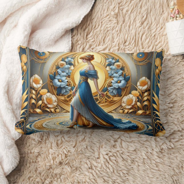 Coussin Rectangle Déesse d'or en fleurs Art Nouveau (Couverture)