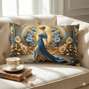 Coussin Rectangle Déesse dorée en fleur Art Nouveau