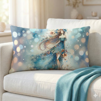 Coussin Rectangle Déesse Imaginaire Ethérée dans un rêve d'aquarelle
