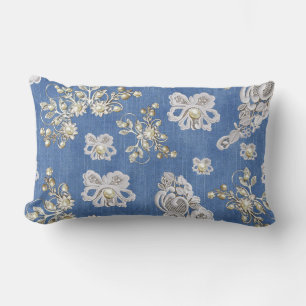 Coussin Rectangle Dentelles et perles texturées Denim