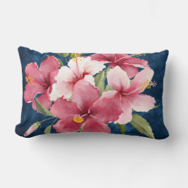 Coussin Rectangle Design artistique fleurs bleu profond et aquarelle