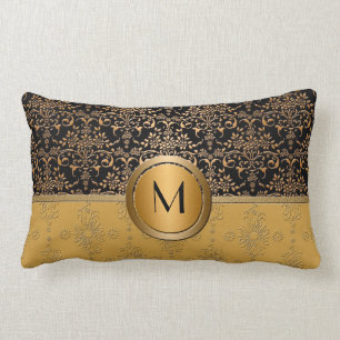 Coussin Rectangle Design de Monogram Gold et Black Damask