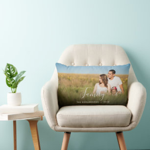 Coussin Rectangle Design élégant photo de famille ensemble script