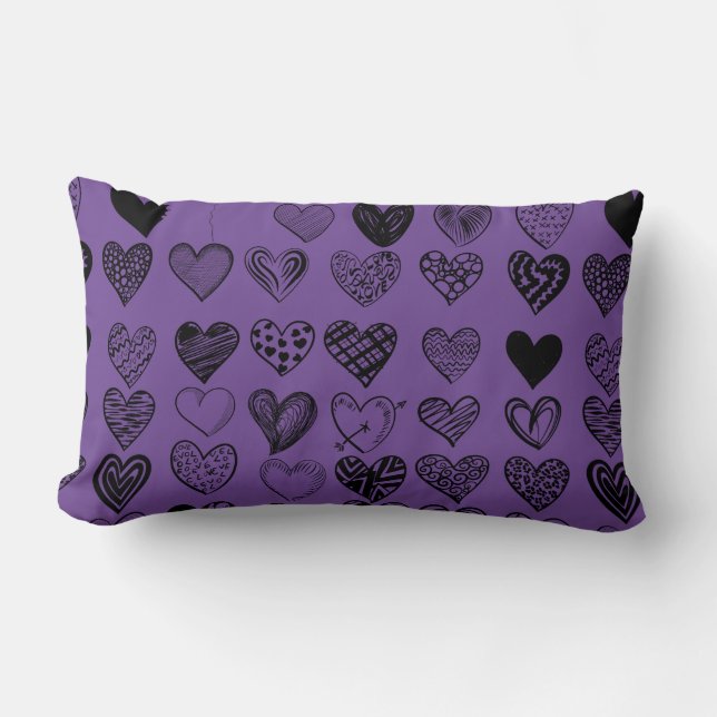 Coussin Rectangle Dessin adorable de Black Heart Scribble (Recto)