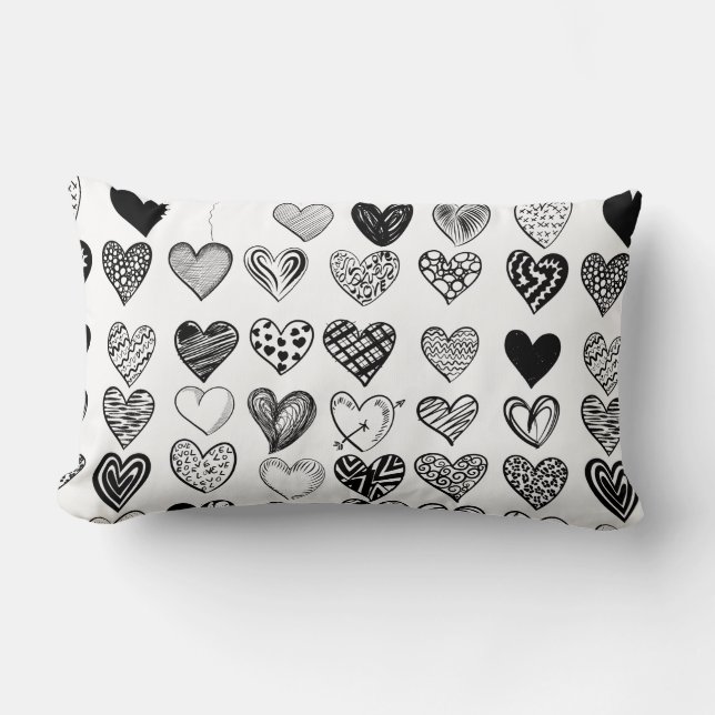 Coussin Rectangle Dessin adorable de Black Heart Scribble (Recto)