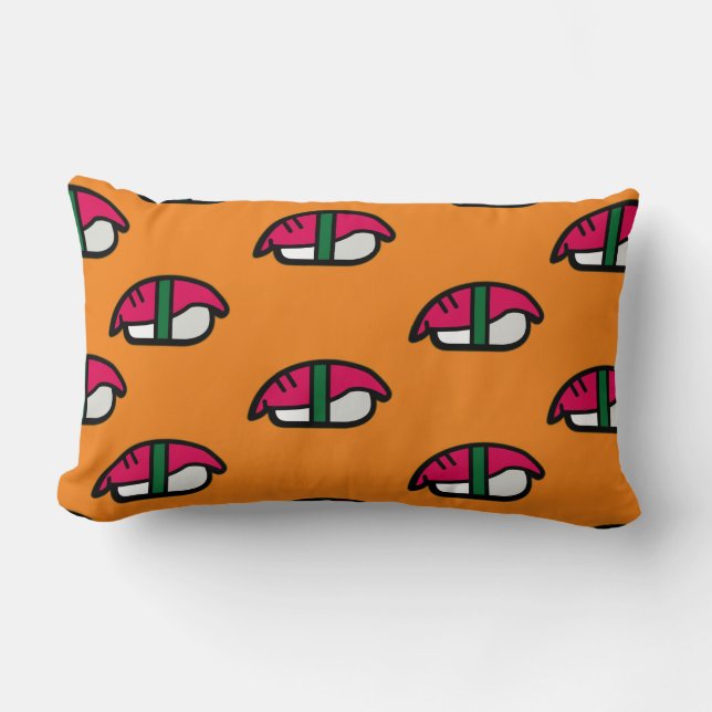 Coussin Rectangle Dessin Kawaii Sushi, Riz de Poisson et Algues (Recto)