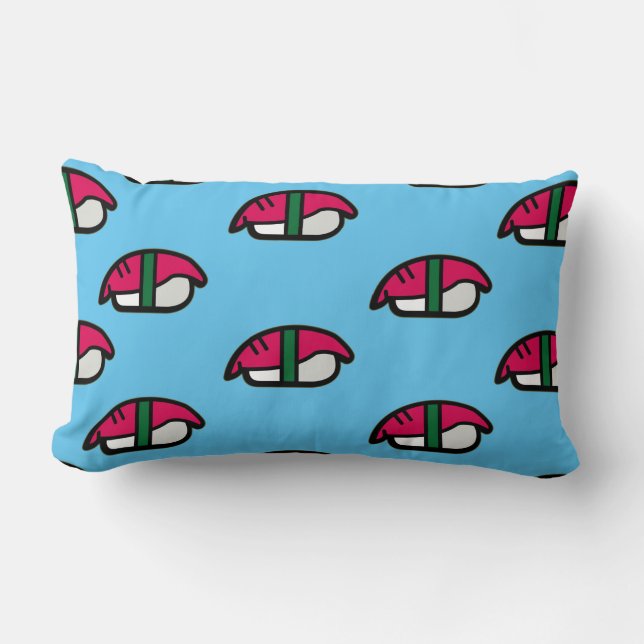 Coussin Rectangle Dessin Kawaii Sushi, Riz de Poisson et Algues (Recto)