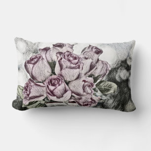 Coussin Rectangle Dessin vintage du seau Roses Rose