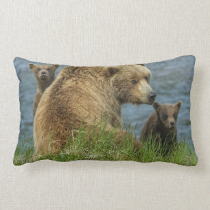 Coussin Rectangle Deux cubes d'ours Brown avec Mère près de l'eau