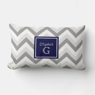 Coussin Rectangle Deux galons gris clair Chevron Écusson Navy Blue M
