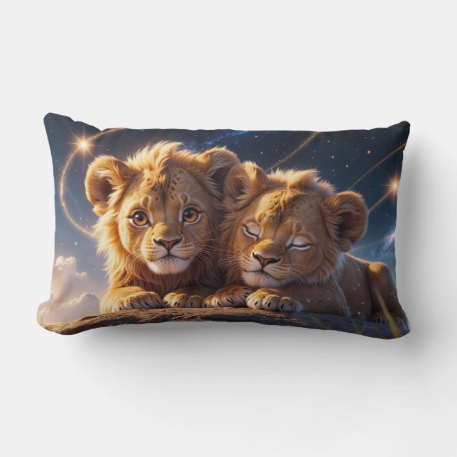 Coussin Rectangle Deux petits lions (Recto)