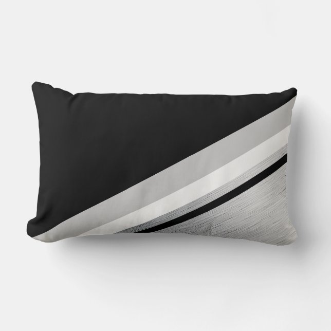 Coussin Rectangle Diagonale noir, blanc, gris, rayure moderne (Recto)