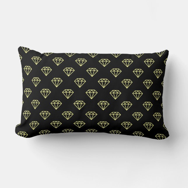 Coussin Rectangle Diamant - Chalk jaune sur noir (Recto)