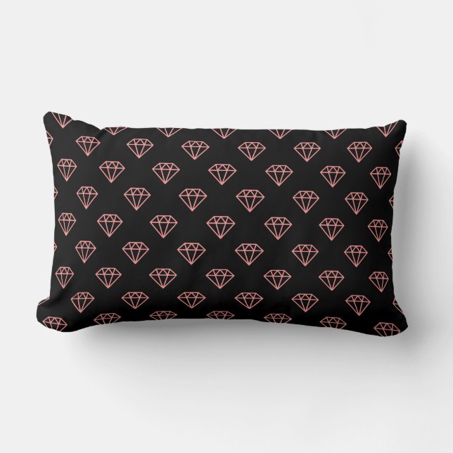 Coussin Rectangle Diamant - Rose doux sur Noir (Recto)