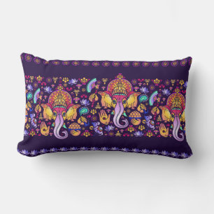 Coussin Rectangle Dieu hindou Ganesha et symboles indiens en bande
