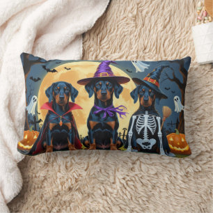 Coussin Rectangle Doberman Chiens Citrouille Halloween Drôle
