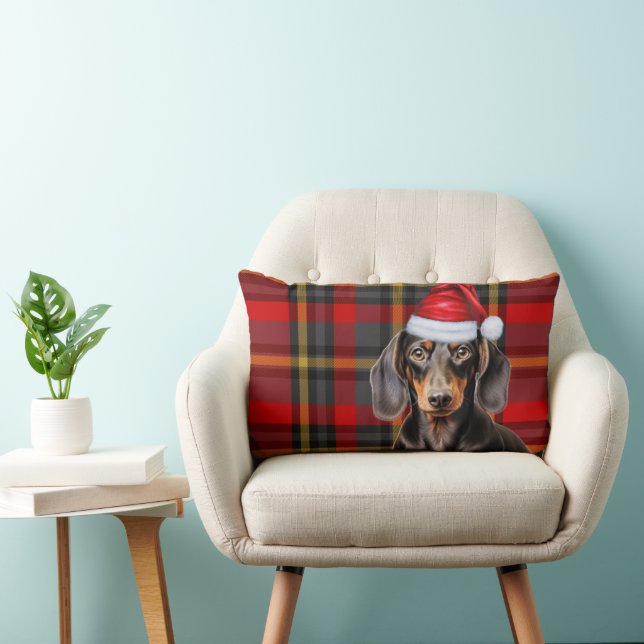 Coussin Rectangle Dog Lover Christmas Dachshund Red Holiday Plaid (Chaise)