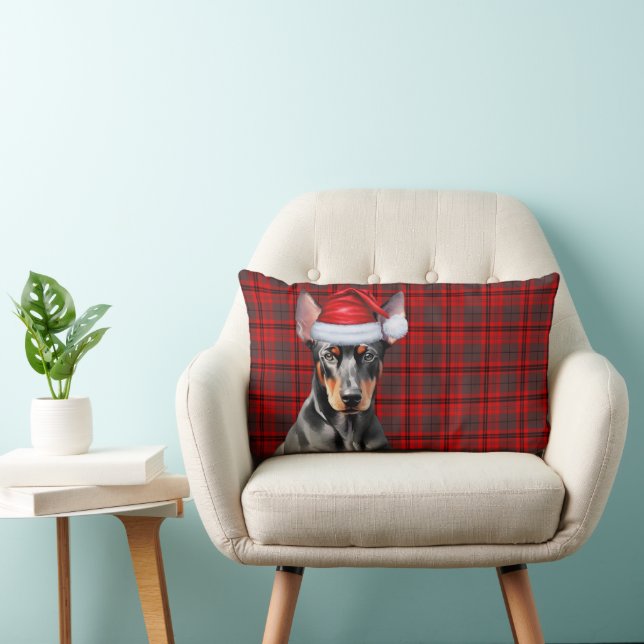 Coussin Rectangle Dog Lover Christmas Doberman Red Holiday Plaid (Chaise)