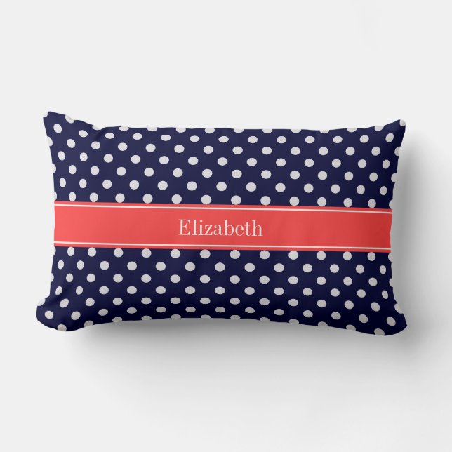 Coussin Rectangle Dots Coral Name Monogram (Recto)
