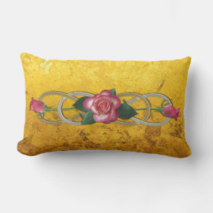 Coussin Rectangle Double Infinity Roses or argent + feuille d'or