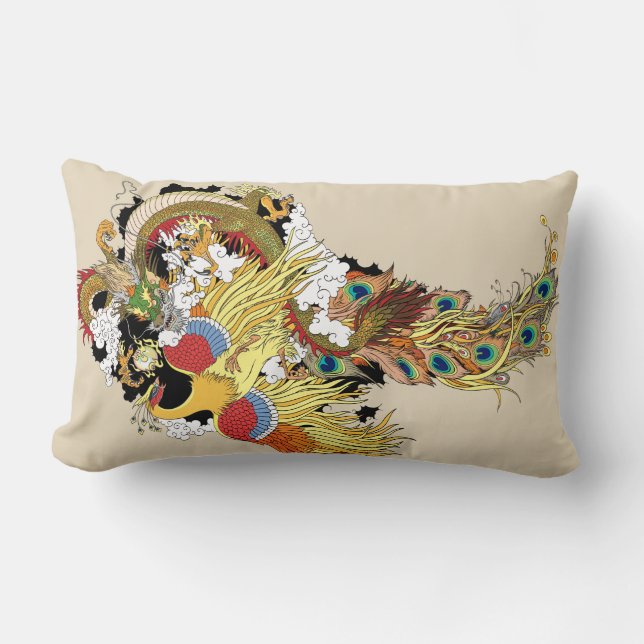 Coussin Rectangle Dragon chinois et phoenix (Recto)
