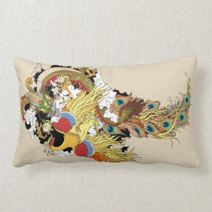 Coussin Rectangle Dragon chinois et phoenix