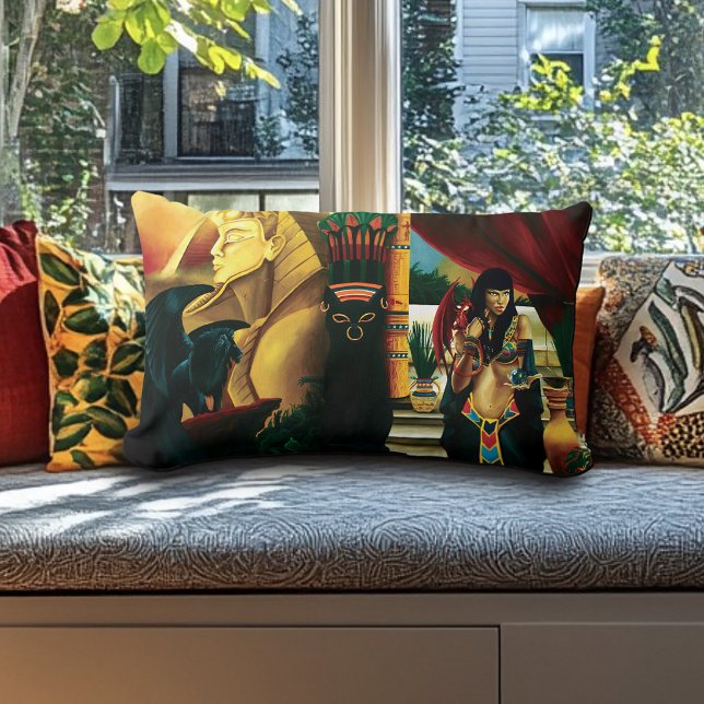 Coussin Rectangle Dragon de chat de la reine égyptienne (Créateur téléchargé)