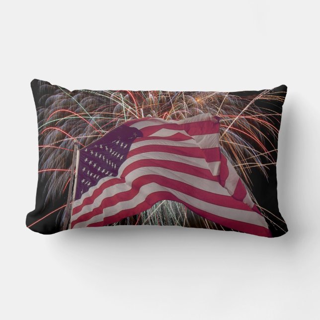 Coussin Rectangle Drapeau américain et feux d'artifice (Recto)