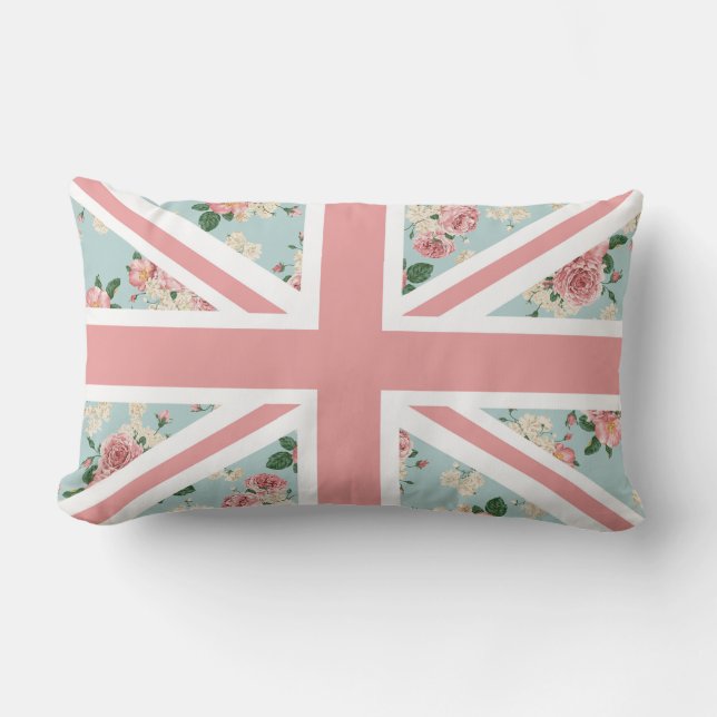 Coussin Rectangle Drapeau anglais d'Union Jack de roses (Recto)
