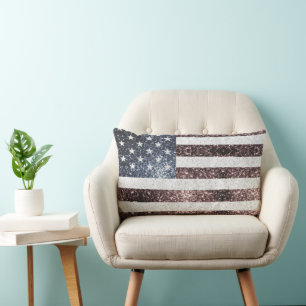 Coussin Rectangle Drapeau rustique rouge blanc bleu étincelant USA
