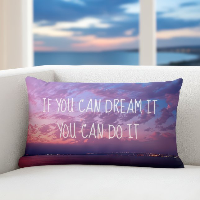 Coussin Rectangle Dream It Do It Citation Violet Ocean Sunset Photo (Créateur téléchargé)