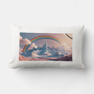 Coussin Rectangle Dreamlike Mountain Range avec arc-en-ciel : Un Cou