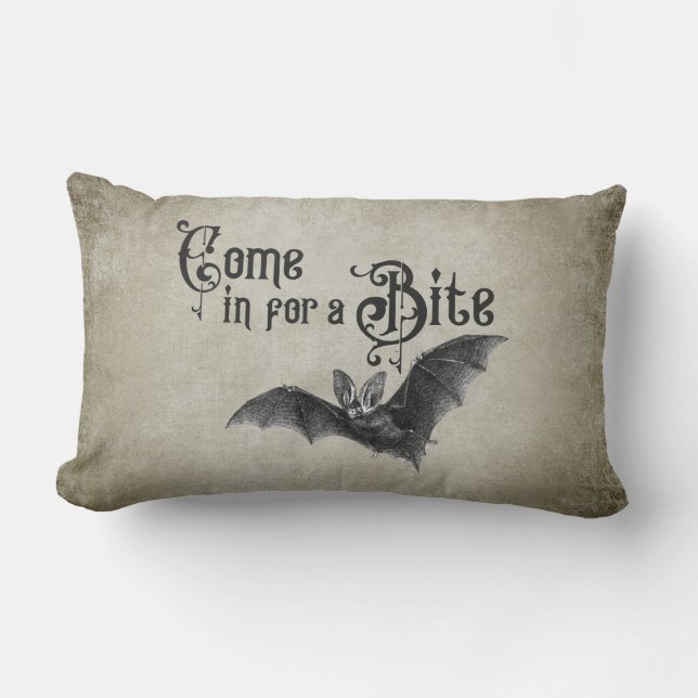 Coussin Rectangle Drôle Halloween Vampire Bat Venez pour un Bite (Recto)
