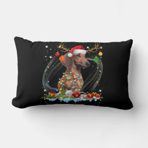 Coussin Rectangle Drôle Père Noël Dachshund Reindeer Noël clair