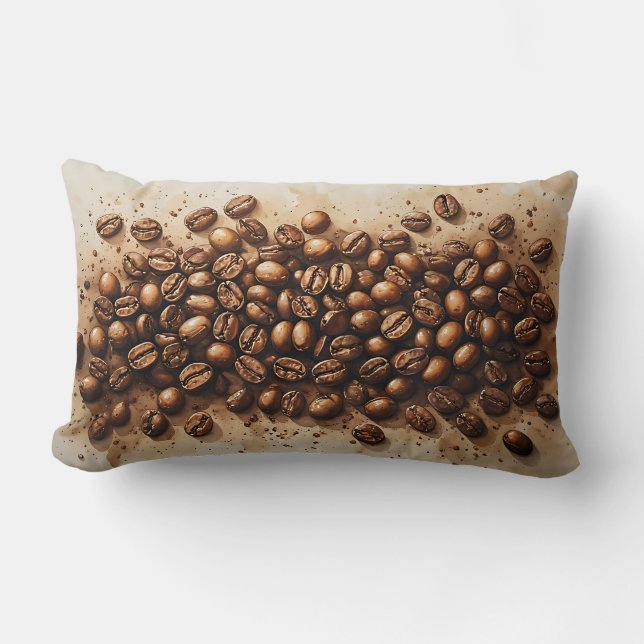 Coussin Rectangle Éclaboussure de grains de café (Recto)