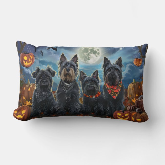 Coussin Rectangle Ecosse Terrier Halloween Éffrayant (Recto)