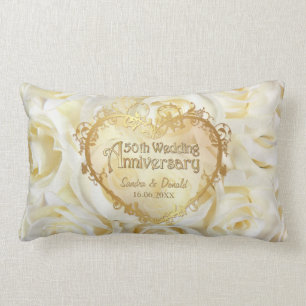 Coussin Rectangle Elégance Rose blanche - 50e anniversaire de Mariag