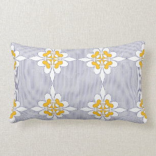 Coussin Rectangle Elégant, bleu marine, rayures, jaune moutarde, bl