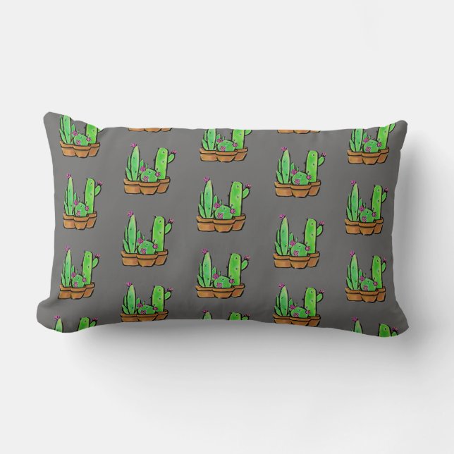 Coussin Rectangle Elégant boho rose fleurs cactus succulents (Recto)