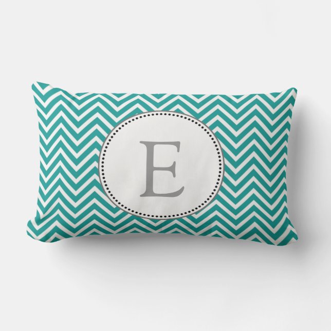 Coussin Rectangle Élégant chevron zigzag sarcelle et blanc (Recto)