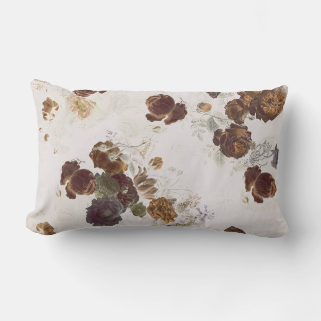Coussin Rectangle Elégant chic Beige Brown Rose Floral Toile (Recto)