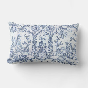 Coussin Rectangle Élégant Classique Toile de Jouy Bleu Blanc Vintage