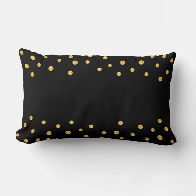 Coussin Rectangle Elégant Confetti Or sur Noir (Recto)
