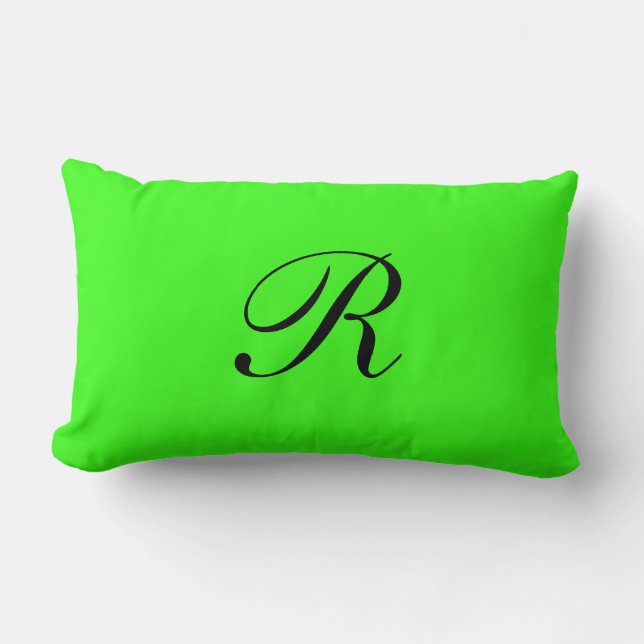 Coussin Rectangle Élégant couleur solide vert néon initial monogramm (Recto)